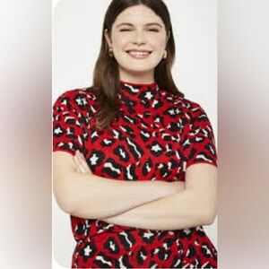 Eloquii Red and Black Leopard Print Turtleneck Sweater